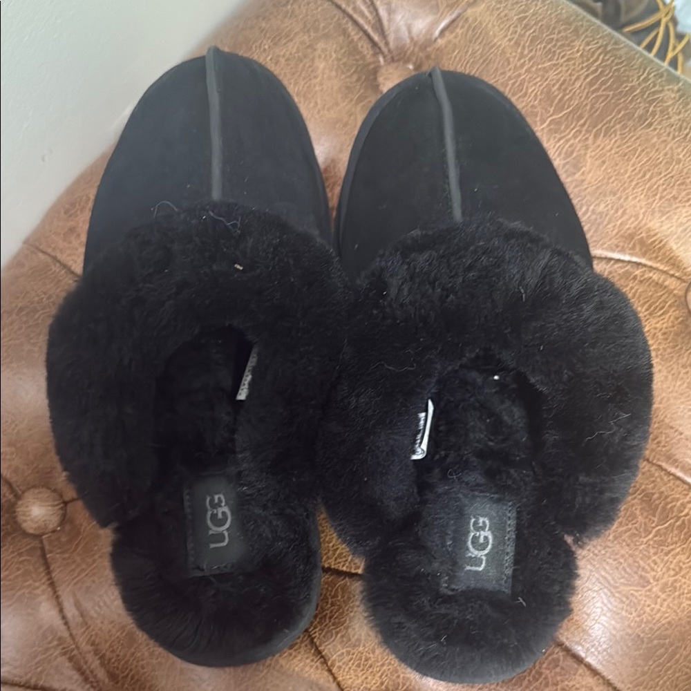 UGG Black Plush Slippers